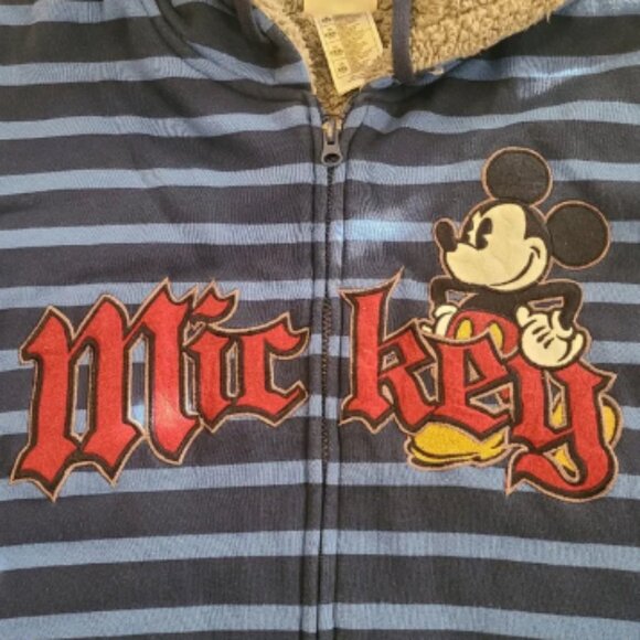 Disney Parks Mickey Mouse Blue Striped Fur Lined Full Zip Hoodie Size XXL - Picture 2 of 9